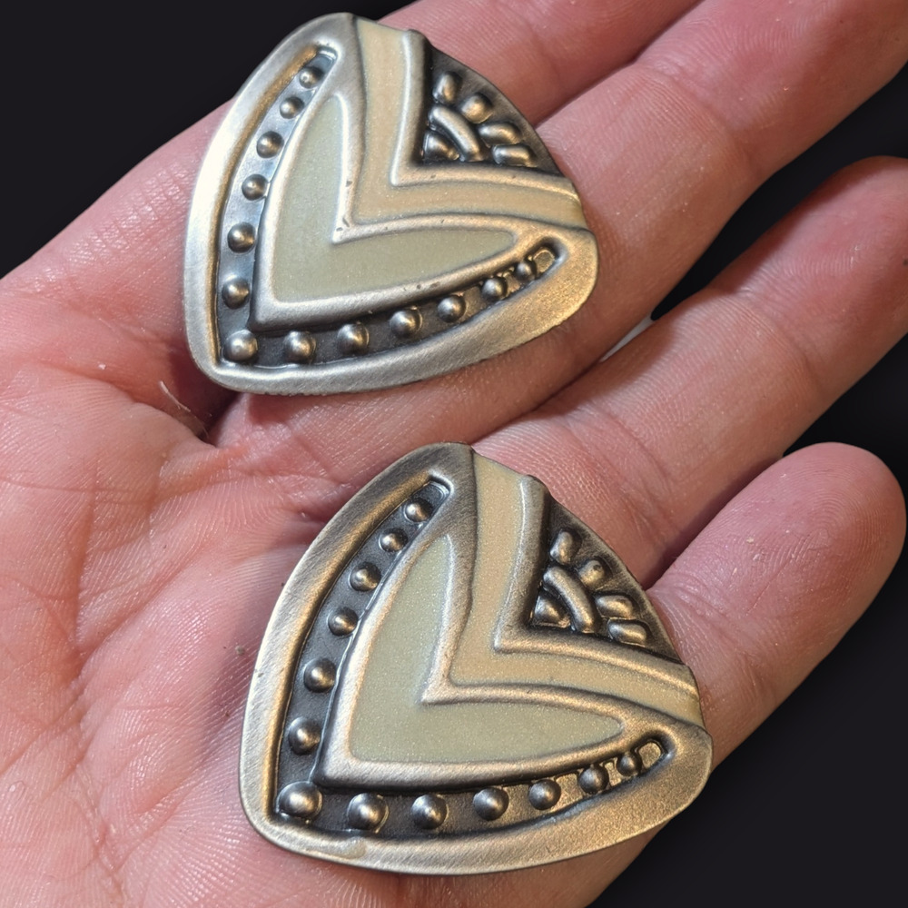 80s Art Deco Industrial Shield Earrings